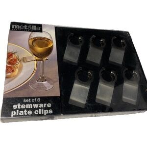 Metalla Stainless Steel Sets Of 6Party Glass Stemware Plate Clips NWOT